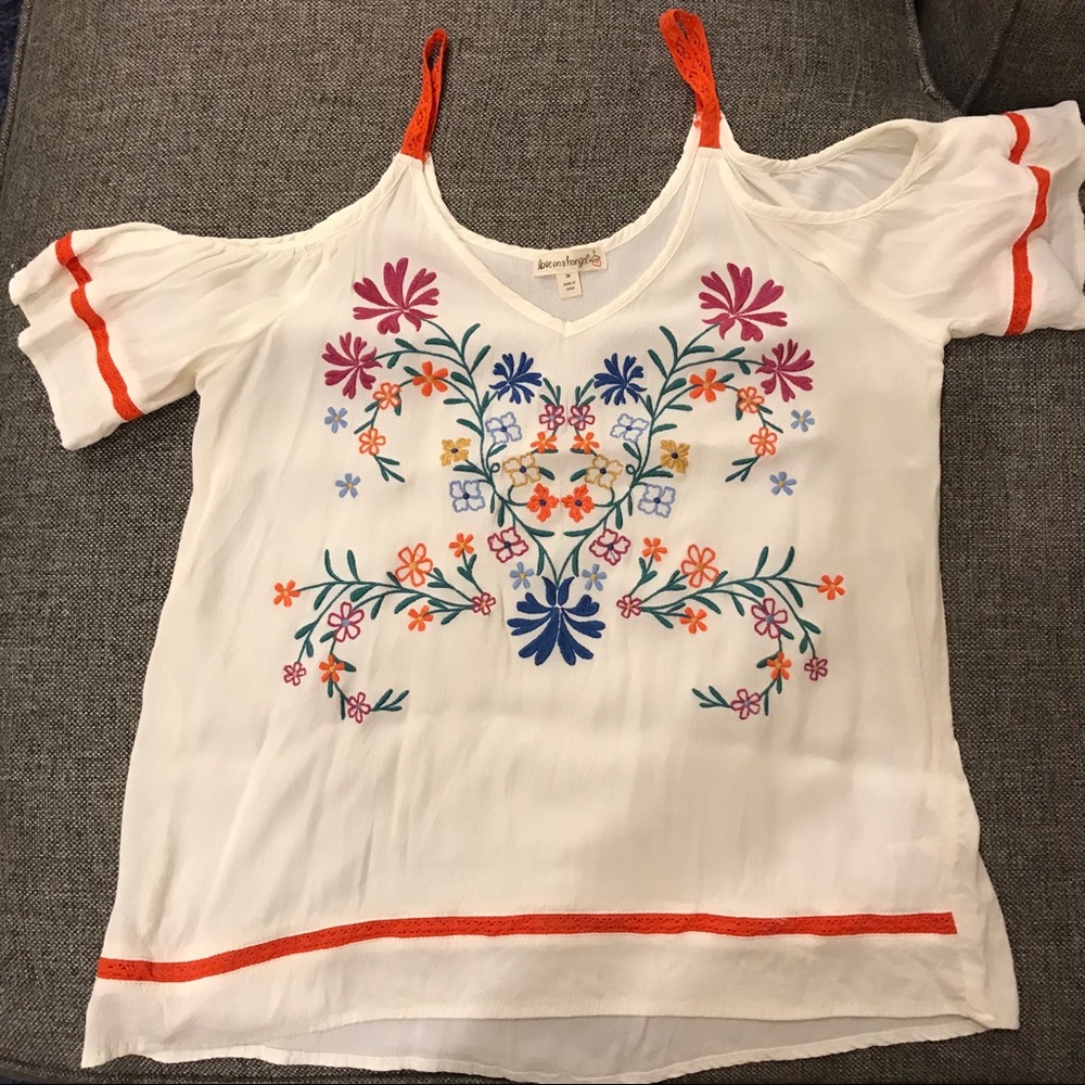 Embroidered Cold Shoulder Top